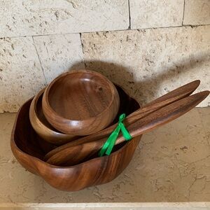 Wooden Monkey Pod Salad Bowl Set. Made in Kauai-The Hardwood Factory